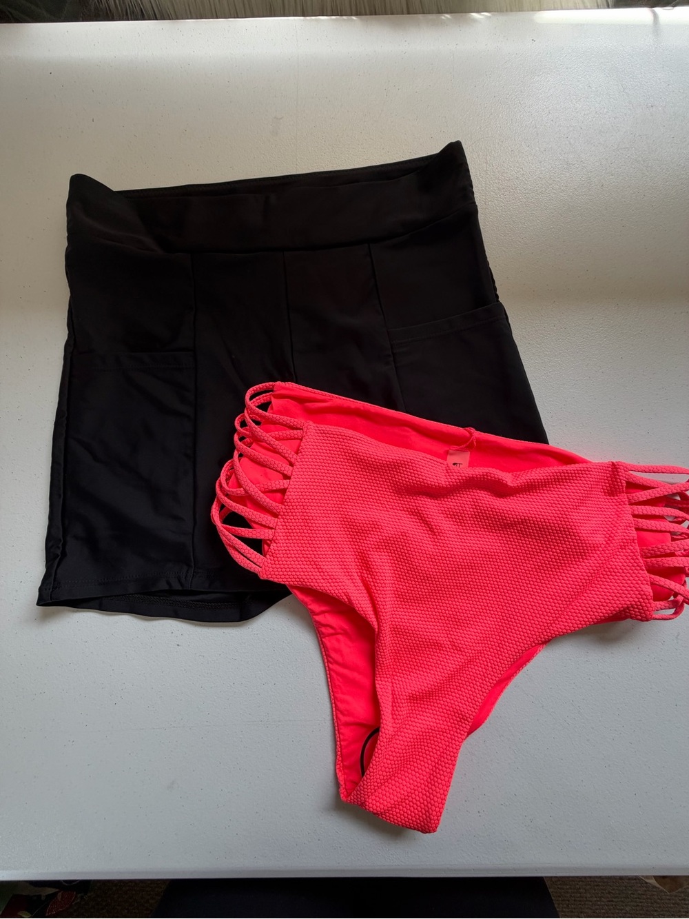 Lot of 2 Swim Bikini Bottoms Black Shorts Pink Cheeky Swimsuit New TiniBikini XL